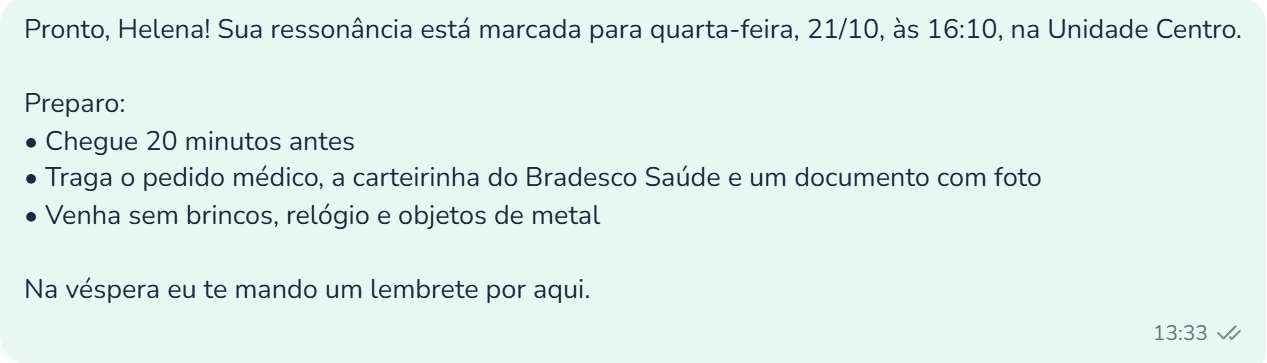 Mensagem da IA confirmando a ressonância e mandando o preparo